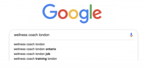 what happens when you type "wellness coach london" into Google