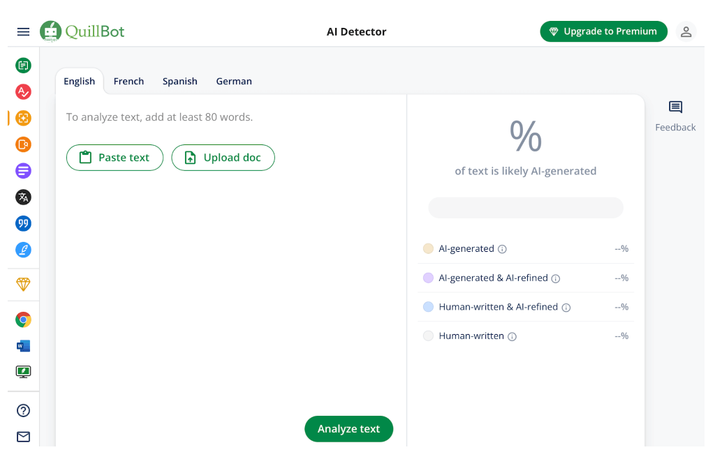 A screengrab from Quillbot showing their user interface which shows how much of a text is likely AI-generated.