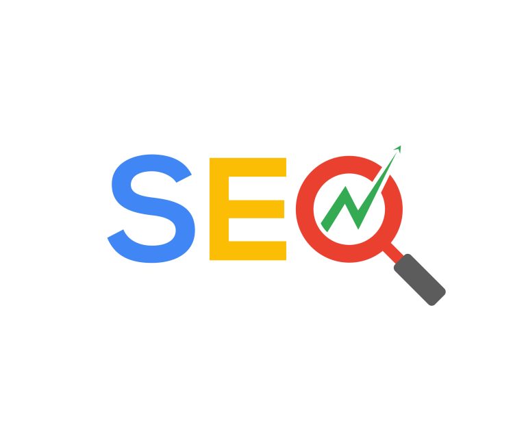 SEO spelt in different font colours: blue, yellow and red.