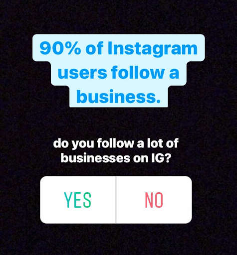 An Instagram poll showing 90% of users follow a business.