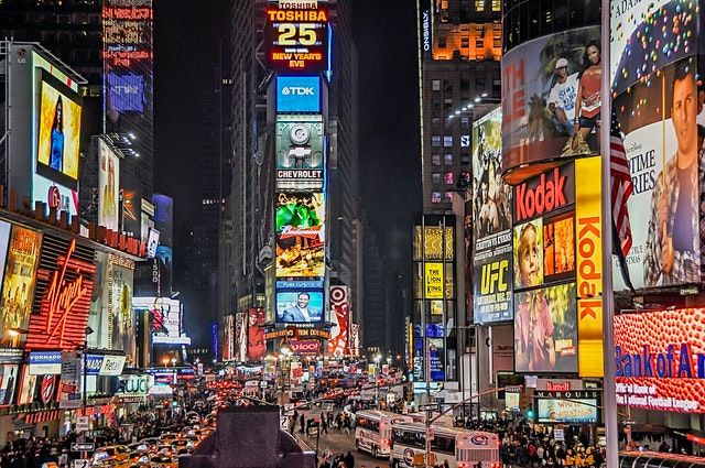 New York's Time Square at night.